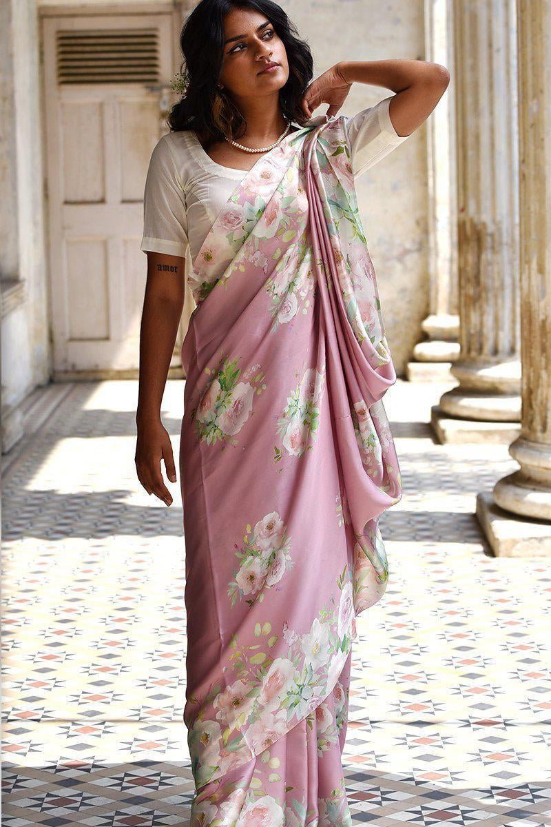 Buy-Mauve Joys - Satin Saree-Cyahi-Online