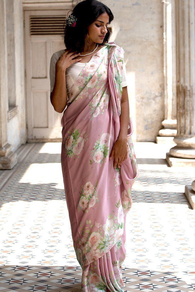 Buy-Mauve Joys - Satin Saree-Cyahi-Online