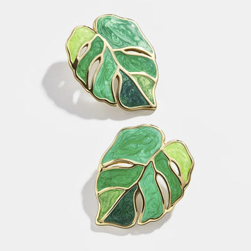 Monstera - Enamel Leaf Earrings