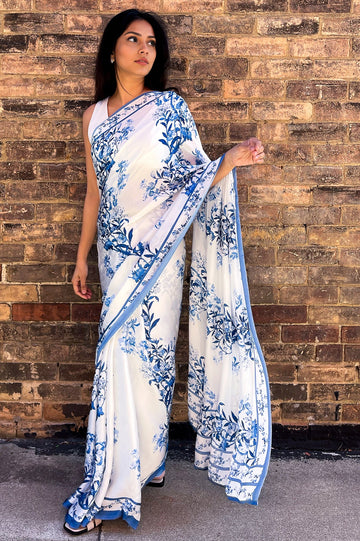 Blues of Yesterday  - Satin Saree